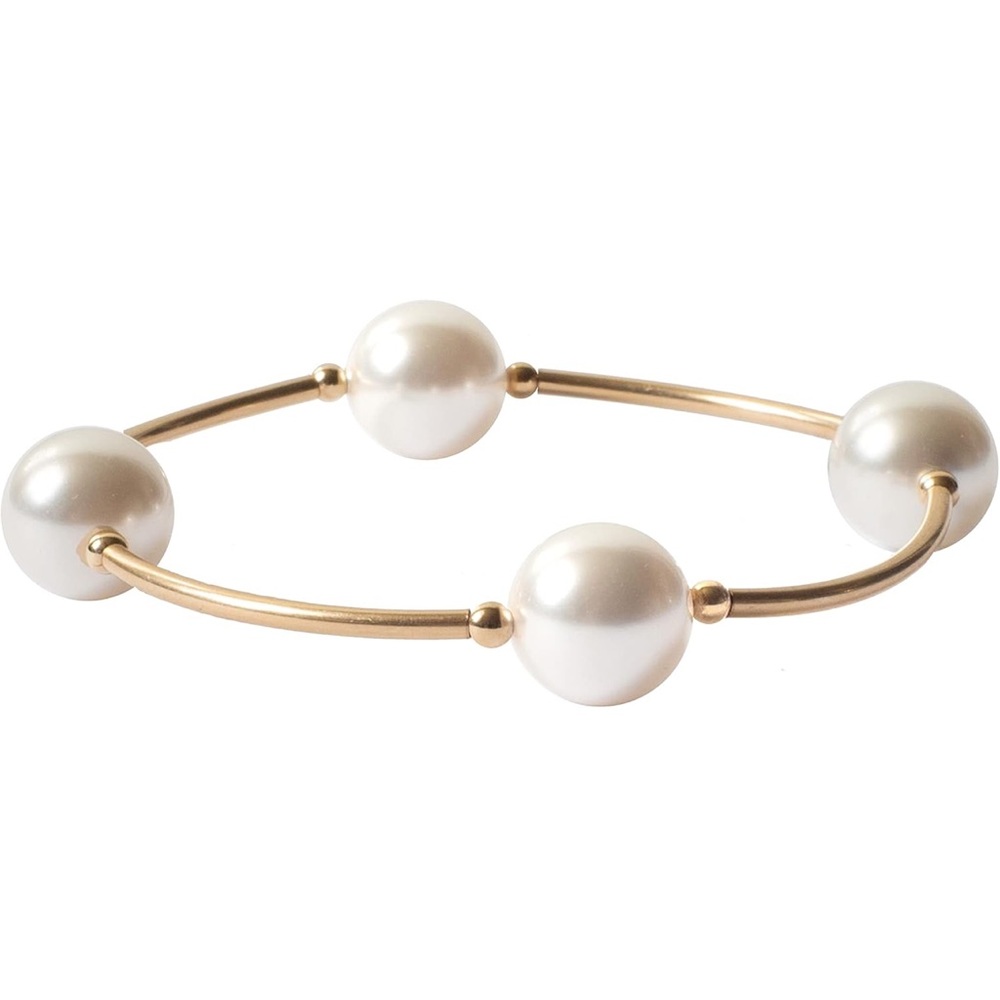 Made As Intended Blessing Bracelet White Crystal Pearls with Gold Filled Links